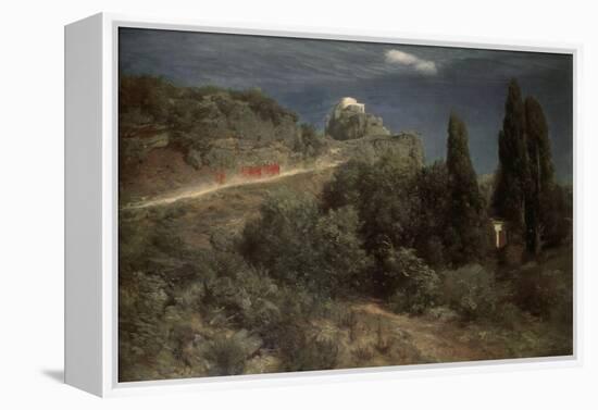 Mountain Castle With Warriors-Arnold Bocklin-Framed Premier Image Canvas