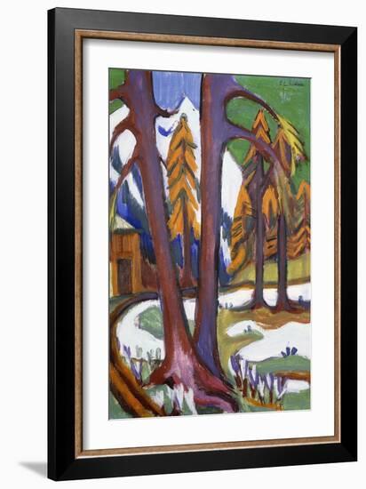 Mountain-Early Spring with Larchen; Berg-Vorfruhling Mit Larchen, C.1921-1923-Ernst Ludwig Kirchner-Framed Giclee Print