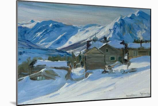 Mountain farm in snow landscape-Karl K. Uchermann-Mounted Giclee Print