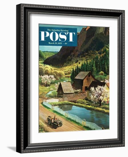 "Mountain Farm" Saturday Evening Post Cover, March 23, 1957-John Clymer-Framed Giclee Print
