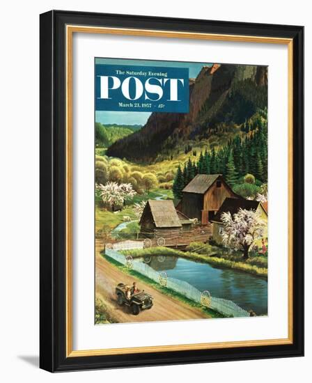 "Mountain Farm" Saturday Evening Post Cover, March 23, 1957-John Clymer-Framed Giclee Print