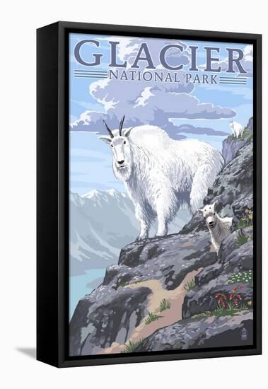 Mountain Goat and Kid - Glacier National Park, Montana-Lantern Press-Framed Stretched Canvas