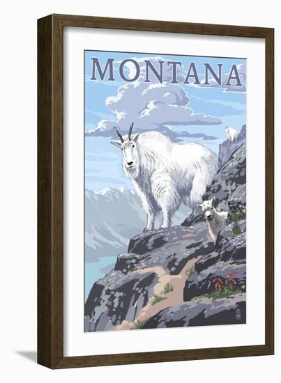 Mountain Goat and Kid - Montana-Lantern Press-Framed Premium Giclee Print