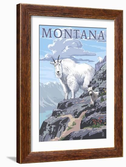 Mountain Goat and Kid - Montana-Lantern Press-Framed Premium Giclee Print