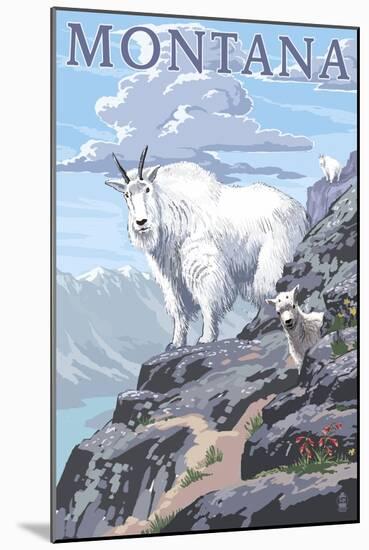 Mountain Goat and Kid - Montana-Lantern Press-Mounted Art Print