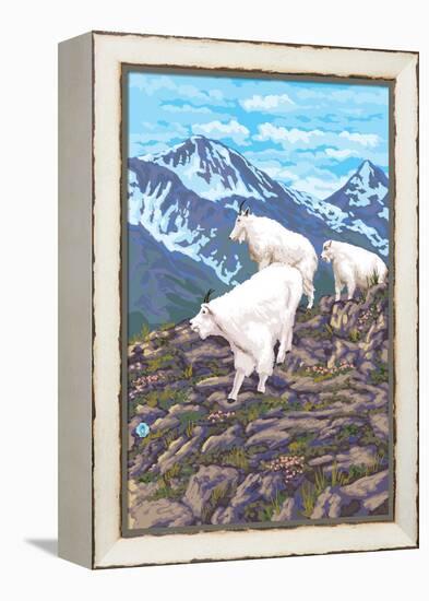 Mountain Goat Family-Lantern Press-Framed Stretched Canvas