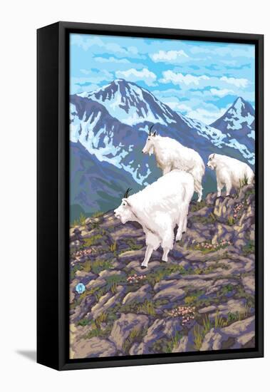 Mountain Goat Family-Lantern Press-Framed Stretched Canvas