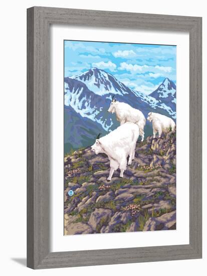 Mountain Goat Family-Lantern Press-Framed Premium Giclee Print