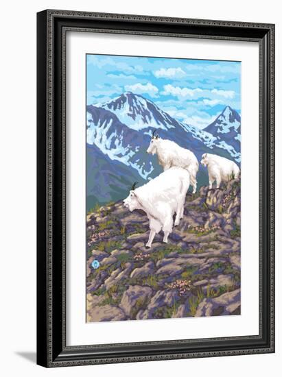 Mountain Goat Family-Lantern Press-Framed Art Print