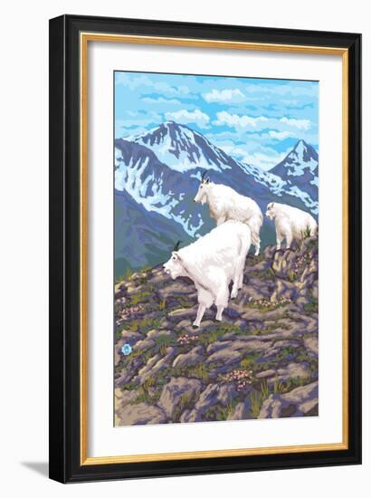 Mountain Goat Family-Lantern Press-Framed Art Print