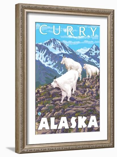 Mountain Goats Scene, Curry, Alaska-Lantern Press-Framed Art Print