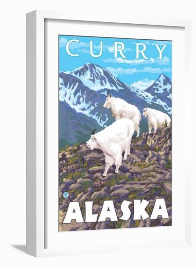 Mountain Goats Scene, Curry, Alaska-Lantern Press-Framed Art Print