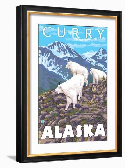 Mountain Goats Scene, Curry, Alaska-Lantern Press-Framed Art Print