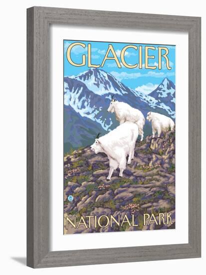 Mountain Goats Scene, Glacier National Park, Montana-Lantern Press-Framed Art Print