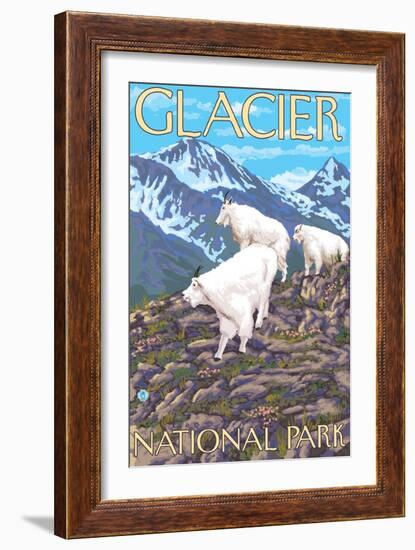 Mountain Goats Scene, Glacier National Park, Montana-Lantern Press-Framed Art Print