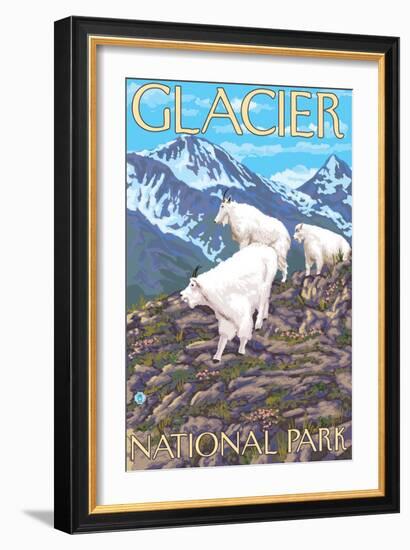 Mountain Goats Scene, Glacier National Park, Montana-Lantern Press-Framed Art Print