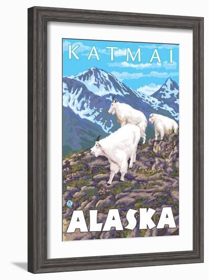 Mountain Goats Scene, Katmai, Alaska-Lantern Press-Framed Art Print