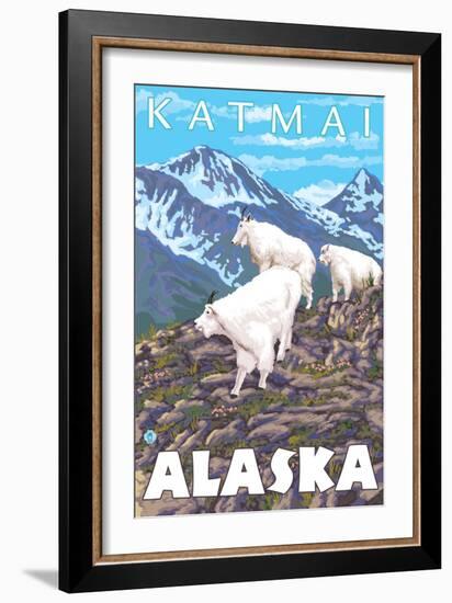 Mountain Goats Scene, Katmai, Alaska-Lantern Press-Framed Art Print