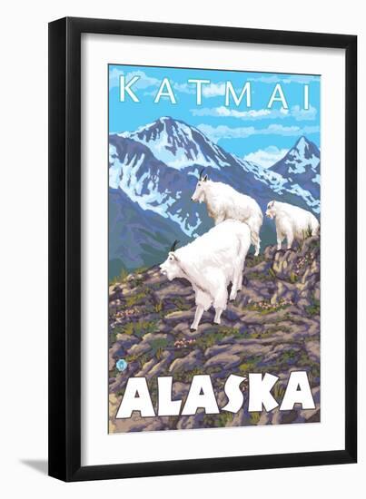 Mountain Goats Scene, Katmai, Alaska-Lantern Press-Framed Art Print