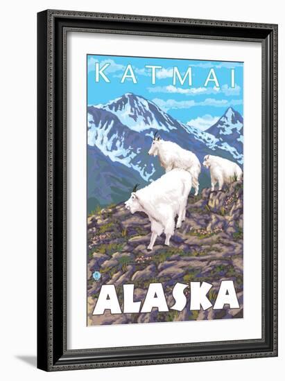 Mountain Goats Scene, Katmai, Alaska-Lantern Press-Framed Art Print