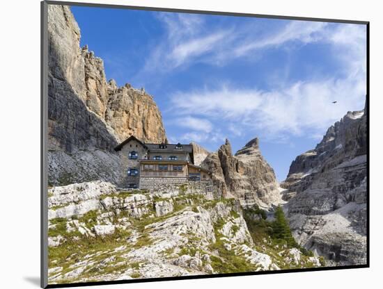 Mountain hut Rifugio Tuckett e Sella. The Brenta Dolomites. Italy, Trentino, Val Rendena.-Martin Zwick-Mounted Photographic Print