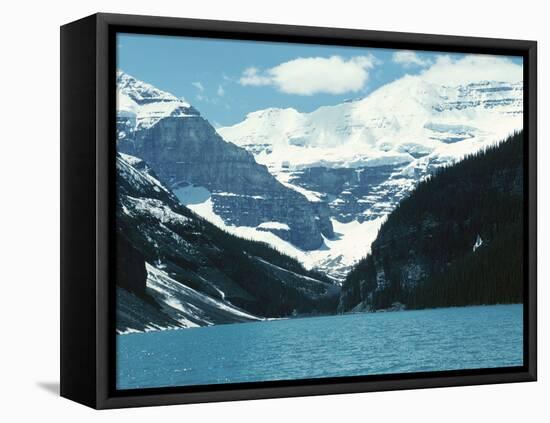 Mountain Lake with Snow-Capped Mountains - Rockies, Lake Louise-null-Framed Premier Image Canvas
