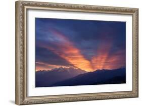 Mountain Landscape at Dawn. Beautiful Sky with Sunbeams and Clouds. View from Mount Mkheer. Zemo Sv-Kotenko-Framed Photographic Print