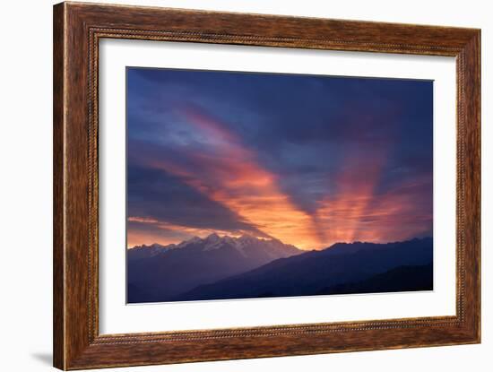 Mountain Landscape at Dawn. Beautiful Sky with Sunbeams and Clouds. View from Mount Mkheer. Zemo Sv-Kotenko-Framed Photographic Print