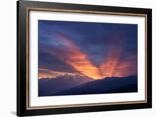 Mountain Landscape at Dawn. Beautiful Sky with Sunbeams and Clouds. View from Mount Mkheer. Zemo Sv-Kotenko-Framed Photographic Print