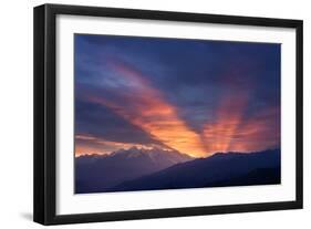 Mountain Landscape at Dawn. Beautiful Sky with Sunbeams and Clouds. View from Mount Mkheer. Zemo Sv-Kotenko-Framed Photographic Print