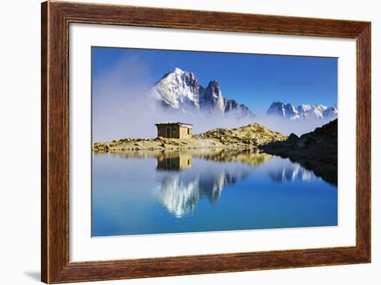 Mountain Landscape, Lac Blanc, Aiguille Vert and Les Drus with Clouds Rising, Haute Savoie, France-Frank Krahmer-Framed Photographic Print