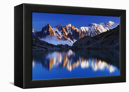 Mountain Landscape, Lac Blanc with Aiguilles De Chamonix at Sunset, Haute Savoie, France-Frank Krahmer-Framed Premier Image Canvas