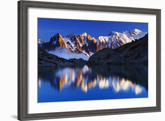 Mountain Landscape, Lac Blanc with Aiguilles De Chamonix at Sunset, Haute Savoie, France-Frank Krahmer-Framed Photographic Print