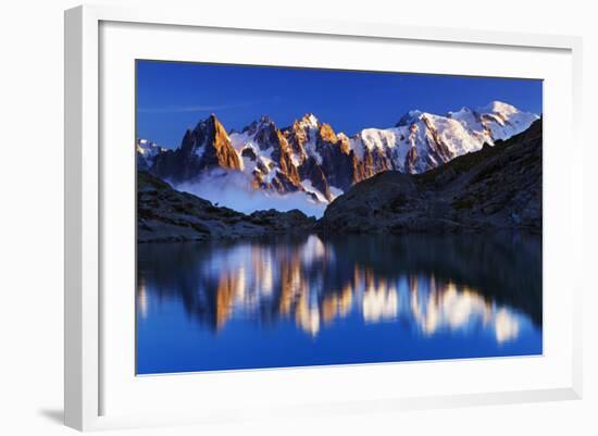 Mountain Landscape, Lac Blanc with Aiguilles De Chamonix at Sunset, Haute Savoie, France-Frank Krahmer-Framed Photographic Print