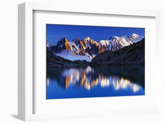 Mountain Landscape, Lac Blanc with Aiguilles De Chamonix at Sunset, Haute Savoie, France-Frank Krahmer-Framed Photographic Print