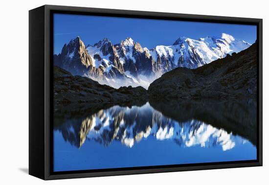 Mountain Landscape, Lac Blanc with Aiguilles De Chamonix, Mont Blanc at Right, Haute Savoie, France-Frank Krahmer-Framed Premier Image Canvas