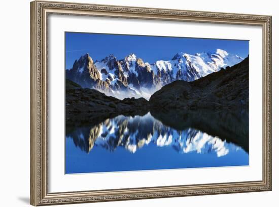 Mountain Landscape, Lac Blanc with Aiguilles De Chamonix, Mont Blanc at Right, Haute Savoie, France-Frank Krahmer-Framed Photographic Print