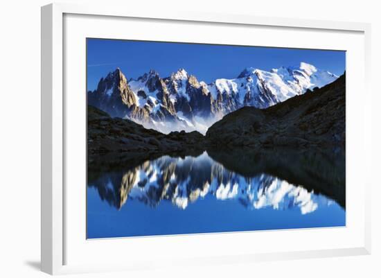 Mountain Landscape, Lac Blanc with Aiguilles De Chamonix, Mont Blanc at Right, Haute Savoie, France-Frank Krahmer-Framed Photographic Print