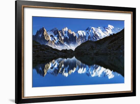 Mountain Landscape, Lac Blanc with Aiguilles De Chamonix, Mont Blanc at Right, Haute Savoie, France-Frank Krahmer-Framed Photographic Print