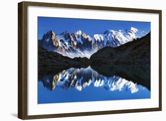 Mountain Landscape, Lac Blanc with Aiguilles De Chamonix, Mont Blanc at Right, Haute Savoie, France-Frank Krahmer-Framed Photographic Print