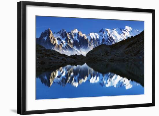 Mountain Landscape, Lac Blanc with Aiguilles De Chamonix, Mont Blanc at Right, Haute Savoie, France-Frank Krahmer-Framed Photographic Print