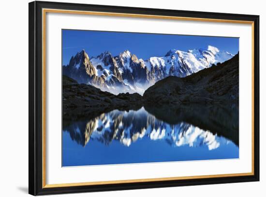 Mountain Landscape, Lac Blanc with Aiguilles De Chamonix, Mont Blanc at Right, Haute Savoie, France-Frank Krahmer-Framed Photographic Print