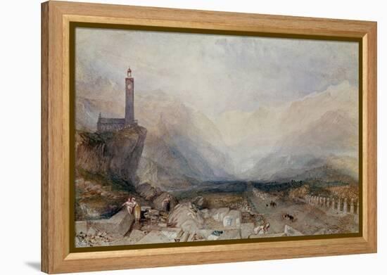 Mountain Landscape with Church (W/C on Paper)-Joseph Mallord William Turner-Framed Premier Image Canvas