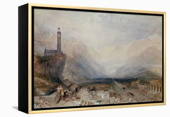 Mountain Landscape with Church (W/C on Paper)-Joseph Mallord William Turner-Framed Premier Image Canvas