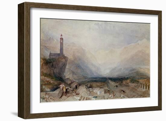 Mountain Landscape with Church (W/C on Paper)-Joseph Mallord William Turner-Framed Giclee Print