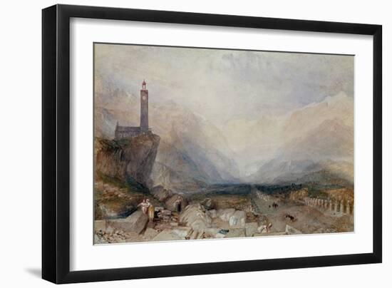 Mountain Landscape with Church (W/C on Paper)-Joseph Mallord William Turner-Framed Giclee Print