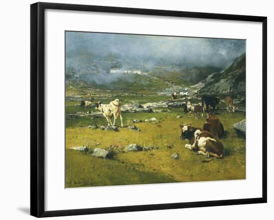 Mountain Landscape with Cows Grazing in Upper Area of Biella-Lorenzo Di Bicci-Framed Giclee Print