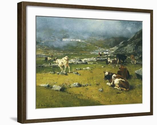 Mountain Landscape with Cows Grazing in Upper Area of Biella-Lorenzo Di Bicci-Framed Giclee Print