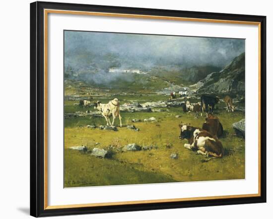 Mountain Landscape with Cows Grazing in Upper Area of Biella-Lorenzo Di Bicci-Framed Giclee Print