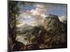 Mountain Landscape with Figures and a Man Bathing-Salvator Rosa-Mounted Giclee Print